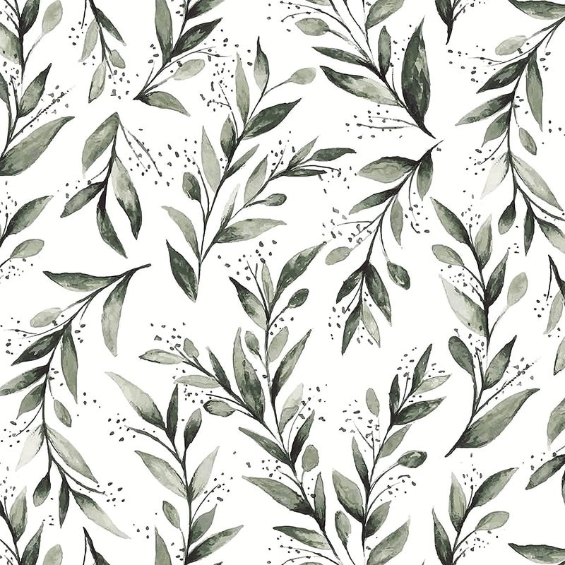Livebor Olive Leaf Wallpaper Peel and Stick Leaf Contact Paper 17.7inch x 236.2inch Sage Green Peel and Stick Wallpaper Modern Farmhouse Wall Paper Neutral Removable Self Adhesive Decorative Vinyl - Image 1